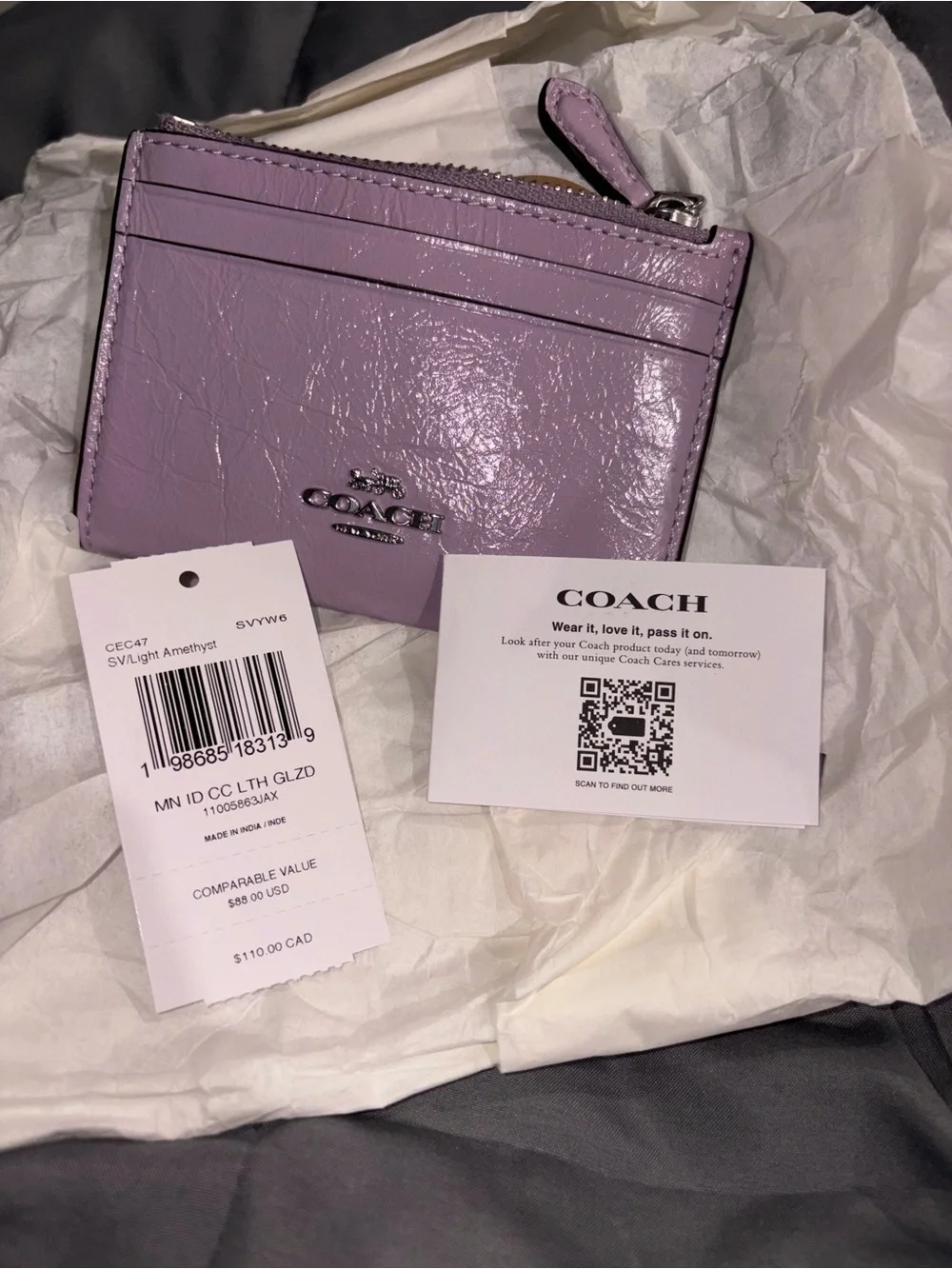 Coach Glazed Leather Card & Key Zip Pouch